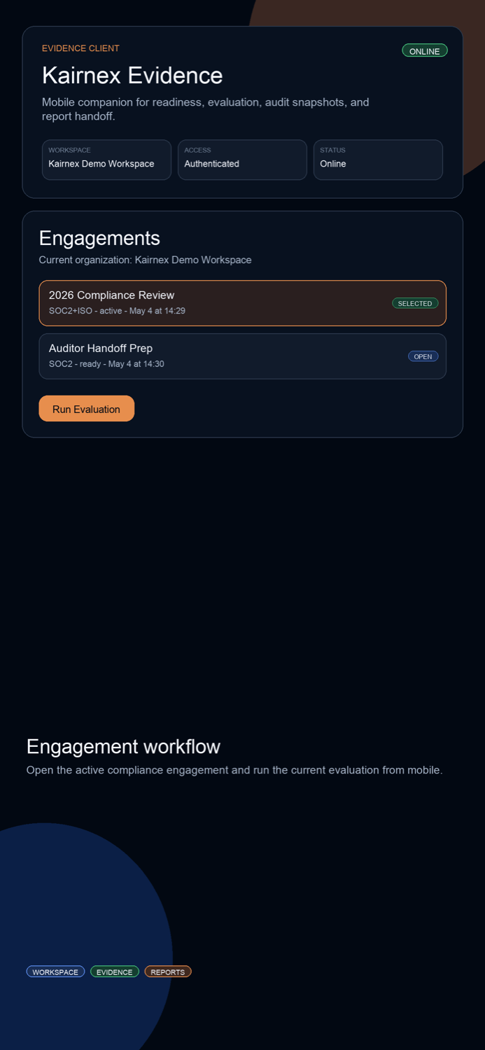 KairnexEvidence engagements screenshot