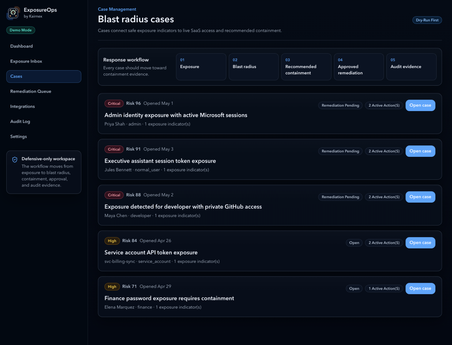 ExposureOps cases screenshot
