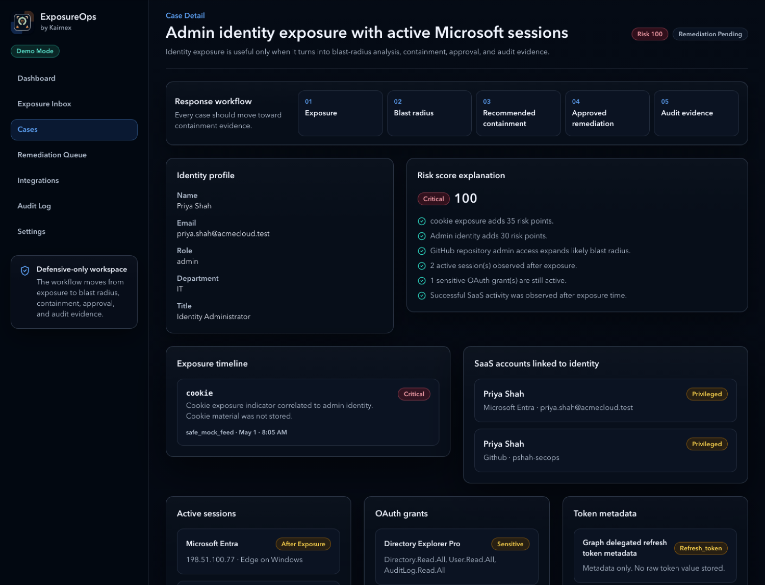 ExposureOps case detail risk screenshot
