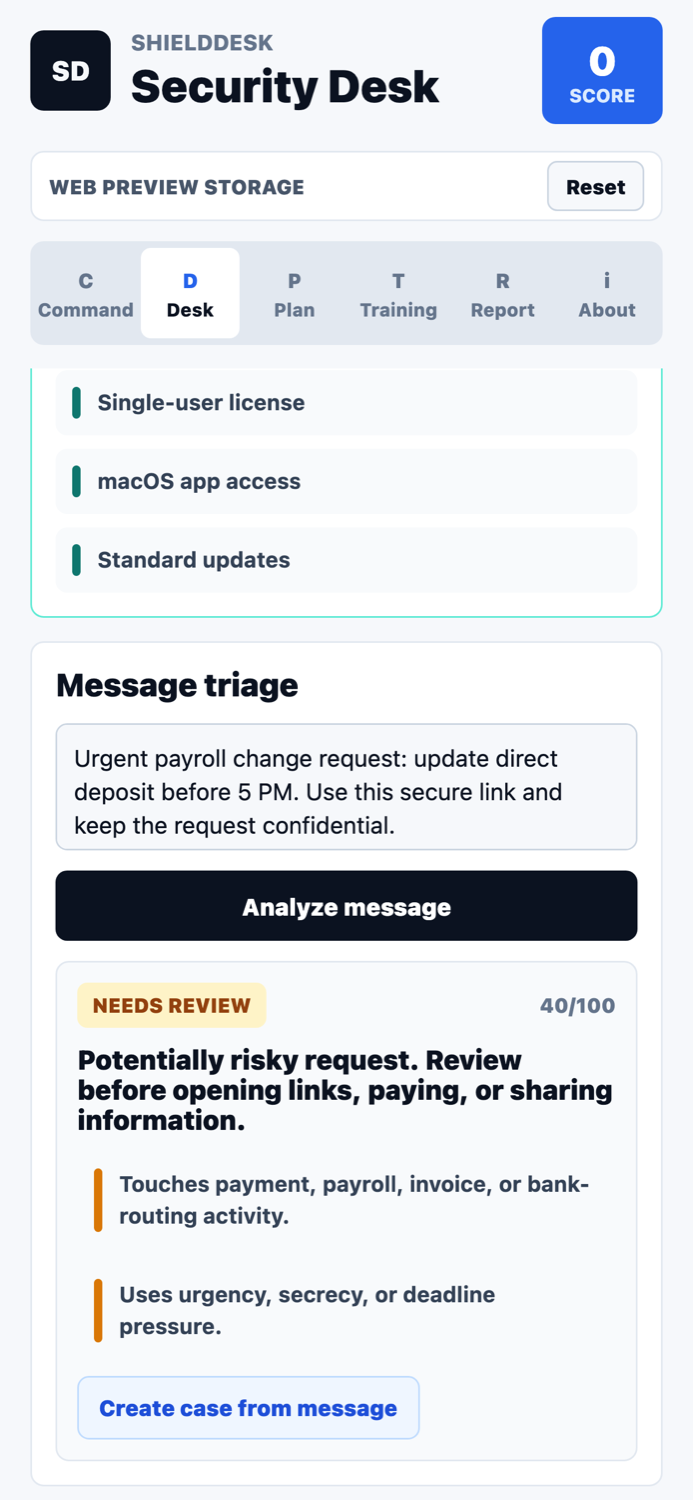 ShieldDesk response controls screenshot