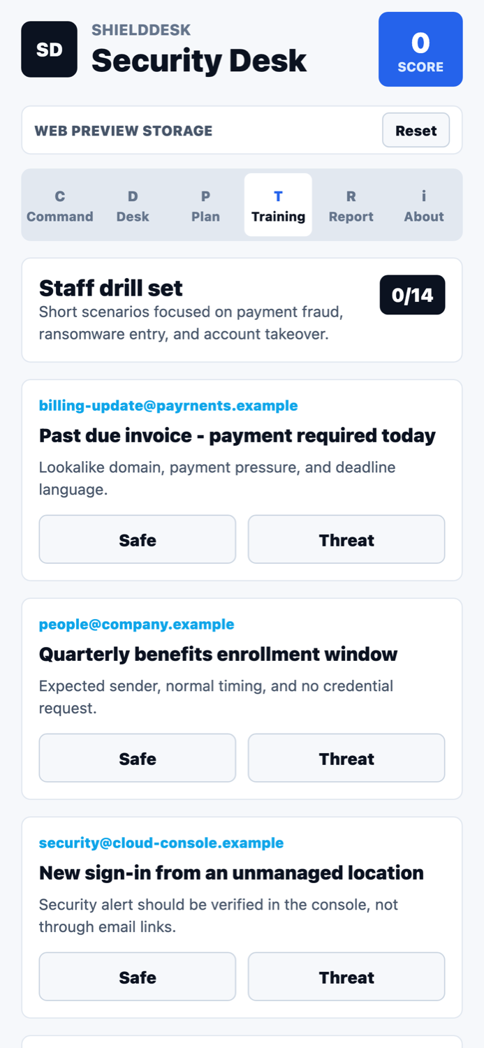 ShieldDesk phishing recognition screenshot