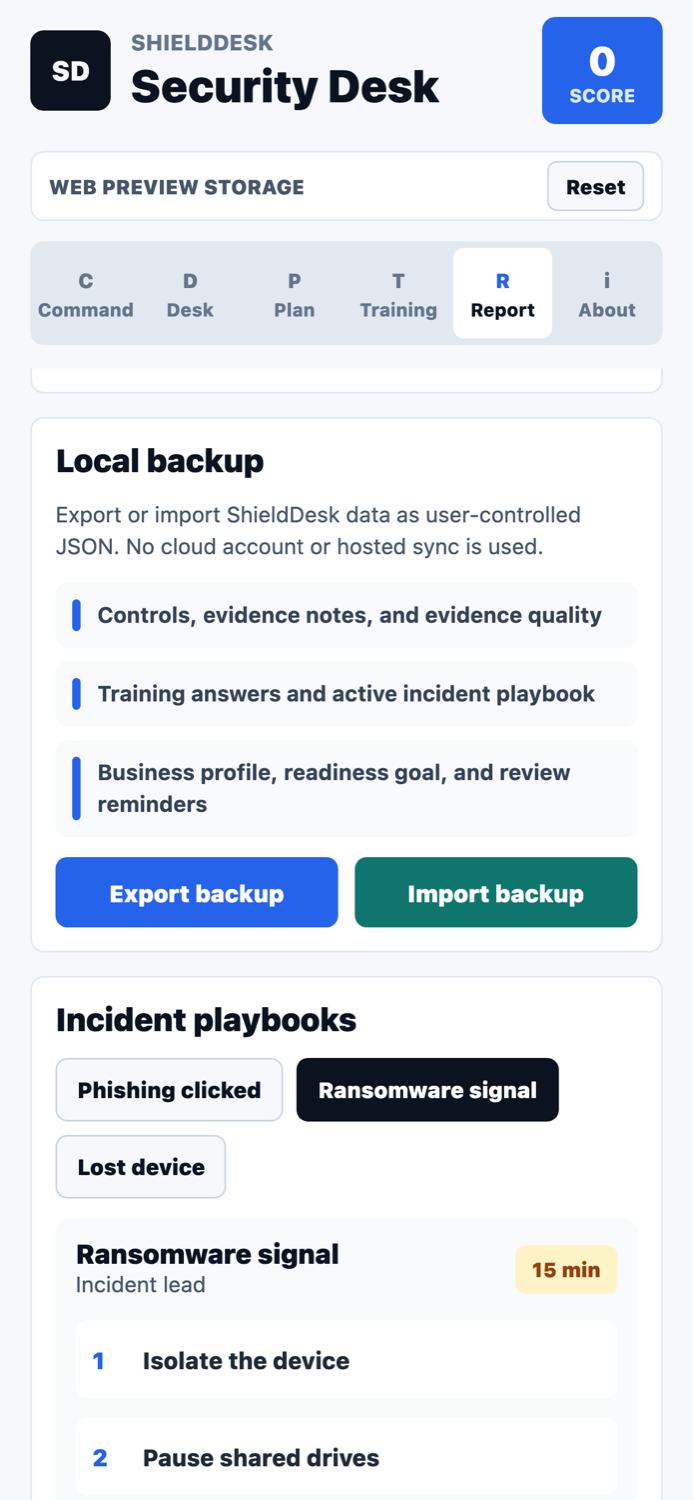 ShieldDesk incident playbooks screenshot